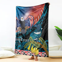 Personalised United States And New Zealand Blanket USA Eagle With Kowhai Aotearoa Tui Bird LT14 - Polynesian Pride