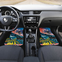 Personalised United States And New Zealand Car Mats USA Eagle With Kowhai Aotearoa Tui Bird LT14 Set 2pcs - Front Blue - Polynesian Pride