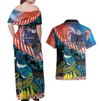Personalised United States And New Zealand Couples Matching Off Shoulder Maxi Dress and Hawaiian Shirt USA Eagle With Kowhai Aotearoa Tui Bird LT14 - Polynesian Pride