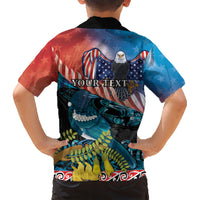 Personalised United States And New Zealand Family Matching Short Sleeve Bodycon Dress and Hawaiian Shirt USA Eagle With Kowhai Aotearoa Tui Bird LT14 - Polynesian Pride