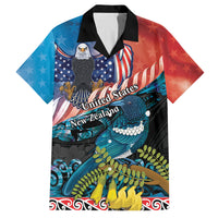 Personalised United States And New Zealand Family Matching Tank Maxi Dress and Hawaiian Shirt USA Eagle With Kowhai Aotearoa Tui Bird LT14 Dad's Shirt - Short Sleeve Blue - Polynesian Pride
