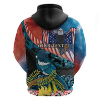 Personalised United States And New Zealand Hoodie USA Eagle With Kowhai Aotearoa Tui Bird LT14 - Polynesian Pride