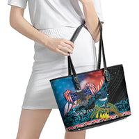 Personalised United States And New Zealand Leather Tote Bag USA Eagle With Kowhai Aotearoa Tui Bird LT14 - Polynesian Pride