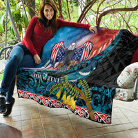 Personalised United States And New Zealand Quilt USA Eagle With Kowhai Aotearoa Tui Bird LT14 - Polynesian Pride