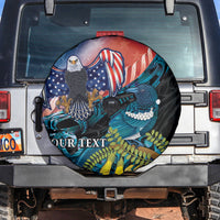 Personalised United States And New Zealand Spare Tire Cover USA Eagle With Kowhai Aotearoa Tui Bird LT14 Blue - Polynesian Pride