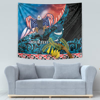 Personalised United States And New Zealand Tapestry USA Eagle With Kowhai Aotearoa Tui Bird LT14 - Polynesian Pride