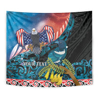 Personalised United States And New Zealand Tapestry USA Eagle With Kowhai Aotearoa Tui Bird LT14 - Polynesian Pride