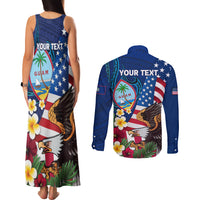 Personalised United States And Guam Couples Matching Tank Maxi Dress and Long Sleeve Button Shirt USA Eagle With Guahan Seal Tropical Vibes LT14 - Polynesian Pride