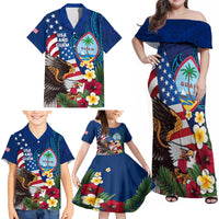 Personalised United States And Guam Family Matching Off Shoulder Maxi Dress and Hawaiian Shirt USA Eagle With Guahan Seal Tropical Vibes LT14 - Polynesian Pride