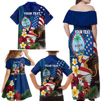 Personalised United States And Guam Family Matching Off Shoulder Maxi Dress and Hawaiian Shirt USA Eagle With Guahan Seal Tropical Vibes LT14 - Polynesian Pride