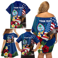 Personalised United States And Guam Family Matching Off Shoulder Short Dress and Hawaiian Shirt USA Eagle With Guahan Seal Tropical Vibes LT14 - Polynesian Pride