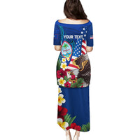 Personalised United States And Guam Family Matching Puletasi and Hawaiian Shirt USA Eagle With Guahan Seal Tropical Vibes LT14 - Polynesian Pride