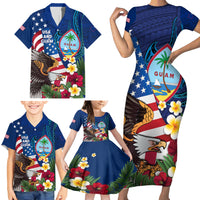 Personalised United States And Guam Family Matching Short Sleeve Bodycon Dress and Hawaiian Shirt USA Eagle With Guahan Seal Tropical Vibes LT14 - Polynesian Pride