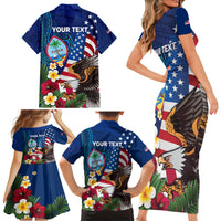 Personalised United States And Guam Family Matching Short Sleeve Bodycon Dress and Hawaiian Shirt USA Eagle With Guahan Seal Tropical Vibes LT14 - Polynesian Pride
