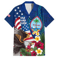 Personalised United States And Guam Family Matching Summer Maxi Dress and Hawaiian Shirt USA Eagle With Guahan Seal Tropical Vibes LT14 Dad's Shirt - Short Sleeve Blue - Polynesian Pride