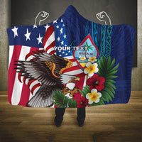 Personalised United States And Guam Hooded Blanket USA Eagle With Guahan Seal Tropical Vibes LT14 One Size Blue - Polynesian Pride