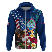 Personalised United States And Guam Hoodie USA Eagle With Guahan Seal Tropical Vibes LT14 Zip Hoodie Blue - Polynesian Pride