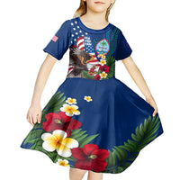 Personalised United States And Guam Kid Short Sleeve Dress USA Eagle With Guahan Seal Tropical Vibes LT14 - Polynesian Pride