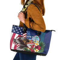 Personalised United States And Guam Leather Tote Bag USA Eagle With Guahan Seal Tropical Vibes LT14 Blue - Polynesian Pride