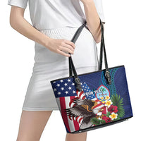 Personalised United States And Guam Leather Tote Bag USA Eagle With Guahan Seal Tropical Vibes LT14 - Polynesian Pride