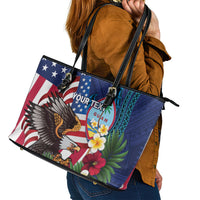 Personalised United States And Guam Leather Tote Bag USA Eagle With Guahan Seal Tropical Vibes LT14 - Polynesian Pride