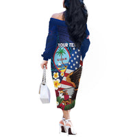 Personalised United States And Guam Off The Shoulder Long Sleeve Dress USA Eagle With Guahan Seal Tropical Vibes LT14 - Polynesian Pride