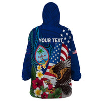Personalised United States And Guam Wearable Blanket Hoodie USA Eagle With Guahan Seal Tropical Vibes LT14 - Polynesian Pride