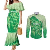 Aloha Hawaii Molokai Island Couples Matching Mermaid Dress and Long Sleeve Button Shirt Hibiscus Tribal Honu Hawaiian Tattoo Green LT14 Green - Polynesian Pride