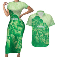 Aloha Hawaii Molokai Island Couples Matching Short Sleeve Bodycon Dress and Hawaiian Shirt Hibiscus Tribal Honu Hawaiian Tattoo Green LT14 Green - Polynesian Pride