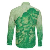 Aloha Hawaii Molokai Island Family Matching Off The Shoulder Long Sleeve Dress and Hawaiian Shirt Hibiscus Tribal Honu Hawaiian Tattoo Green LT14 - Polynesian Pride
