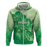 Aloha Hawaii Molokai Island Hoodie Hibiscus Tribal Honu Hawaiian Tattoo Green LT14 Zip Hoodie Green - Polynesian Pride