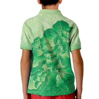 Aloha Hawaii Molokai Island Kid Polo Shirt Hibiscus Tribal Honu Hawaiian Tattoo Green LT14 - Polynesian Pride