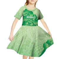Aloha Hawaii Molokai Island Kid Short Sleeve Dress Hibiscus Tribal Honu Hawaiian Tattoo Green LT14 - Polynesian Pride