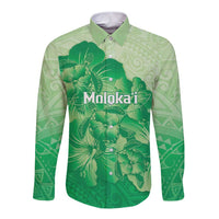 Aloha Hawaii Molokai Island Long Sleeve Button Shirt Hibiscus Tribal Honu Hawaiian Tattoo Green LT14 Unisex Green - Polynesian Pride
