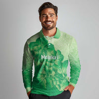 Aloha Hawaii Molokai Island Long Sleeve Polo Shirt Hibiscus Tribal Honu Hawaiian Tattoo Green LT14 - Polynesian Pride