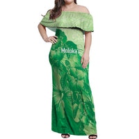 Aloha Hawaii Molokai Island Off Shoulder Maxi Dress Hibiscus Tribal Honu Hawaiian Tattoo Green LT14 Women Green - Polynesian Pride