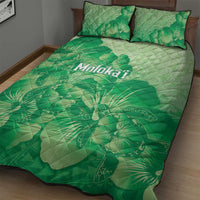 Aloha Hawaii Molokai Island Quilt Bed Set Hibiscus Tribal Honu Hawaiian Tattoo Green LT14 - Polynesian Pride