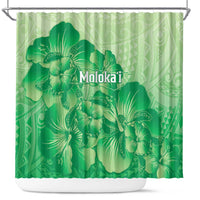 Aloha Hawaii Molokai Island Shower Curtain Hibiscus Tribal Honu Hawaiian Tattoo Green LT14 Green - Polynesian Pride
