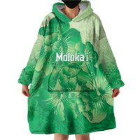 Aloha Hawaii Molokai Island Wearable Blanket Hoodie Hibiscus Tribal Honu Hawaiian Tattoo Green LT14 - Polynesian Pride