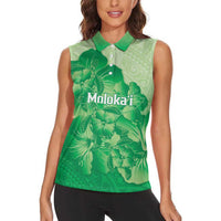 Aloha Hawaii Molokai Island Women Sleeveless Polo Shirt Hibiscus Tribal Honu Hawaiian Tattoo Green LT14 - Polynesian Pride