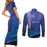 Personalised Matariki New Zealand Couples Matching Short Sleeve Bodycon Dress and Long Sleeve Button Shirt Maori New Year Galaxy Koru Pattern LT14 - Polynesian Pride