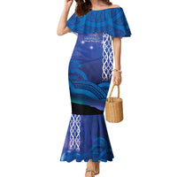 Personalised Matariki New Zealand Family Matching Mermaid Dress and Hawaiian Shirt Maori New Year Galaxy Koru Pattern LT14 Mom's Dress Blue - Polynesian Pride