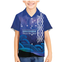 Personalised Matariki New Zealand Family Matching Mermaid Dress and Hawaiian Shirt Maori New Year Galaxy Koru Pattern LT14 Son's Shirt Blue - Polynesian Pride