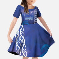 Personalised Matariki New Zealand Family Matching Short Sleeve Bodycon Dress and Hawaiian Shirt Maori New Year Galaxy Koru Pattern LT14 Daughter's Dress Blue - Polynesian Pride