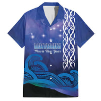 Personalised Matariki New Zealand Family Matching Short Sleeve Bodycon Dress and Hawaiian Shirt Maori New Year Galaxy Koru Pattern LT14 Dad's Shirt - Short Sleeve Blue - Polynesian Pride