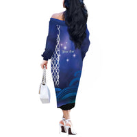 Personalised Matariki New Zealand Off The Shoulder Long Sleeve Dress Maori New Year Galaxy Koru Pattern LT14 - Polynesian Pride