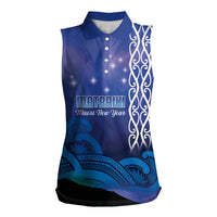 Personalised Matariki New Zealand Women Sleeveless Polo Shirt Maori New Year Galaxy Koru Pattern LT14 Female Blue - Polynesian Pride