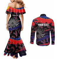 Philippines Sun Tattoo Couples Matching Mermaid Dress and Long Sleeve Button Shirt Feathers Filipinas Grunge Style Black LT14 - Polynesian Pride