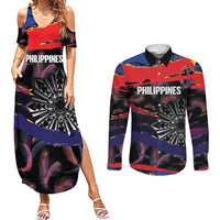 Philippines Sun Tattoo Couples Matching Summer Maxi Dress and Long Sleeve Button Shirt Feathers Filipinas Grunge Style Black