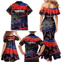 Philippines Sun Tattoo Family Matching Mermaid Dress and Hawaiian Shirt Feathers Filipinas Grunge Style Black LT14 - Polynesian Pride